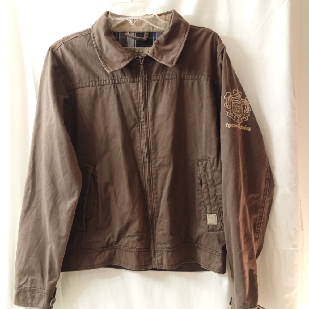 Lgon Von Furstenburg Men Chocolate Canvas Jacket with Blue Plaid Lining